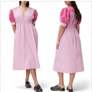 Ganni Phlox Pink Midi Dress Size 38 Or US Medium NWT